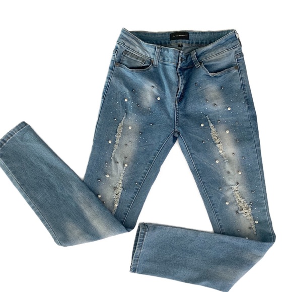 Distressed Embellished Blue Jeans Size  7 - Picture 1 of 5